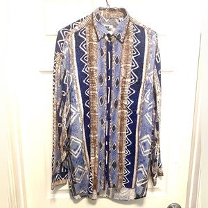 Ringo Sport Men's Geometric Blue and Brown Shirt